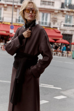 COAT WITH COMBINED LEATHER EFFECT COLLAR - Zara фото 11