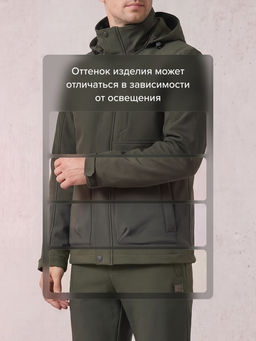 Мужской костюм из софтшелла с флисом и мембраной утепленный цвета хаки 09617Kh