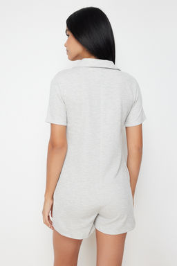 TRENDYOLMILLA Gri Waffle Dugme Detayl? Gomlek Yaka Orme Tulum THMSS24TU00003  фото 6