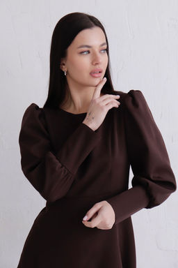 Платье с высокими манжетами тёмно-коричневое - Martichelli фото 3