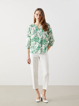 Ka??k Yaka ?i?ekli Kad?n Bluz