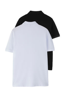 Siyah-Beyaz 2li Paket Regular/Normal Kesim Biyeli Hakim Yaka Polo Yaka T-shirt TMNSS25PO00022