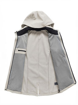 Парка женская софтшелл виндстоппер удлинённая с капюшоном белого цвета 9618_1Bl