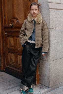 CHECKED BOMBER JACKET WITH FAUX FUR COLLAR - Zara фото 9