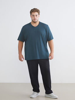 B?y?k Beden V Yaka Penye Erkek Ti??rt