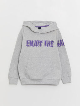 Bask?l? Uzun Kollu Erkek ?ocuk Hoodie