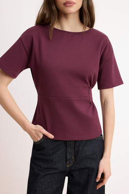 Ekru Fitted/Vucuda Oturan Kay?k Yaka Dusuk Kol K?sa Kollu Interlok Orme Bluz TWOSS26BZ00193 - Trendyolmilla фото 13