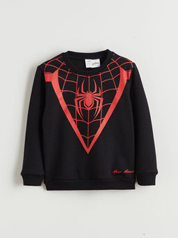 Bisiklet Yaka Spider-Man Bask?l? Erkek ?ocuk Sweatshirt