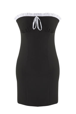 Siyah-Beyaz Bagc?k Detayl? Dokuma Mini Abiye Gece Mezuniyet Elbisesi TPRSS25EL00289