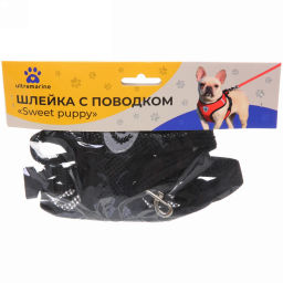 Цена за 2 шт. Шлейка с поводком 118см "Sweet puppy" размер S, цвет черный