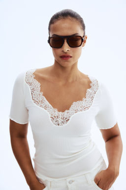 Top de canal? con ribete de encaje - H&m фото 5