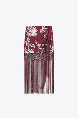 EMBROIDERED FRINGED WRAP SKIRT - Zara фото 6