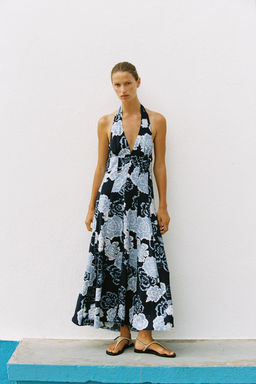 FLORAL PRINT HALTER MIDI DRESS - Zara фото 3