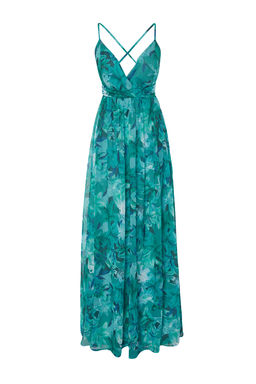 TRENDYOLMILLA Cok Renkli A-Kesim Cicekli Dokuma Sifon Uzun Abiye Elbise TPRSS24AE00094  фото 7