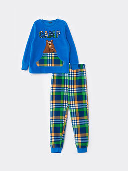 Bisiklet Yaka Ekose Uzun Kollu Polar Erkek ?ocuk Pijama Tak?m?