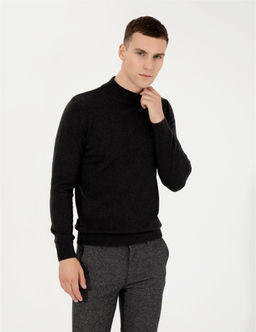 Antrasit Melanj Slim Fit Yar_m Bal_k__ Yaka Basic Triko Kazak - Pierre cardin фото 3