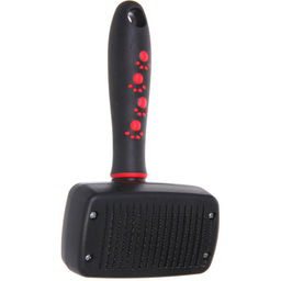 Расческа - пуходерка с кнопкой самоочистки "ПРОФФ - МОЙ БРО", прорезиненная ручка, цвет черный, 10*17,5см