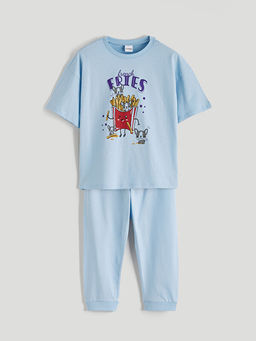 Bisiklet Yaka Bask?l? K?z ?ocuk Pijama Tak?m