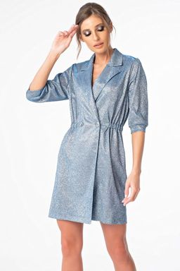 Платье из трикотажа с напылением серебристо-голубое новый год