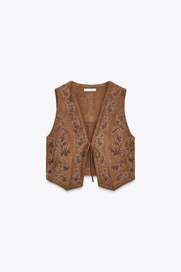 FAUX SUEDE WAISTCOAT WITH BEADED EMBROIDERY