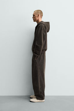 SUDADERA LAVADA CREMALLERA CAPUCHA / Marr?n oscuro - Zara фото 12