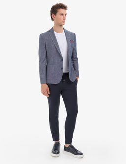 Lacivert Ex. Slim Fit Keten Pamuk Kar___ml_ Ceket