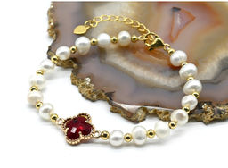 Браслет из жемчуга "Клевер" шарик 6мм, 16,5см