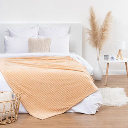 Плед Этель Клетка 180*200 см, цв.бежевый, корал-флис, 240гр/м2, 100% полиэстер