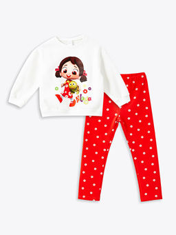 Niloya Bask?l? K?z Bebek Sweatshirt ve Tayt 2li Tak?m