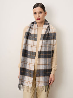 Шарф из шерсти 01219 кремовый-темно-серый