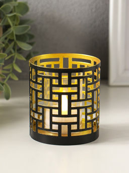 Металлический подсвечник «Цилиндр геометрия», 7.5×7.5×8 см, чёрный с золотом