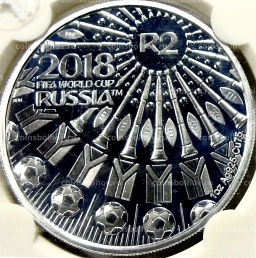 Монета 2 рэнда 2018 года ЮАР Чемпионат мира по футболу 2018, Россия (в слабе)