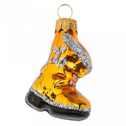 Елочная игрушка фигурка стеклянная Сапожок h9см, золотой, ручная художественная роспись, подарочная упаковка (Россия)