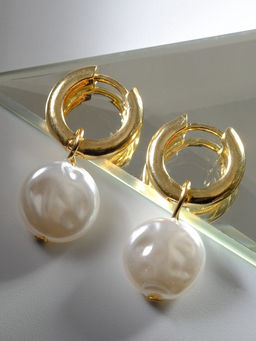 Серьги со съёмным элементом Трансформер жемчужный диск, цвет белый в золоте