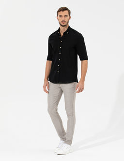 Kahverengi Slim Fit Beli Lastikli Kanvas Pantolon