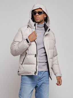 Куртка спортивная болоньевая мужская зимняя с капюшоном светло-бежевого цвета 3111SB - Wonderrman фото 7