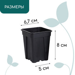 Цена за 20 шт. Горшок для рассады, 250 мл, 6.7×6.7×8 см, пластик, чёрный, Greengo