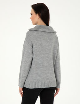 Gri Melanj Comfort Fit Fermuarl_ Kazak