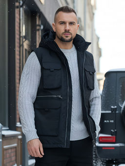 Куртка - жилетка трансформер 2 в 1 мужская зимняя черного цвета 2409Ch - Mtforce фото 28