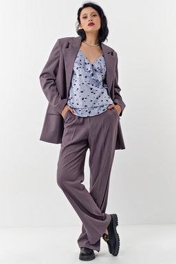 Топ атласный с принтом сиреневый