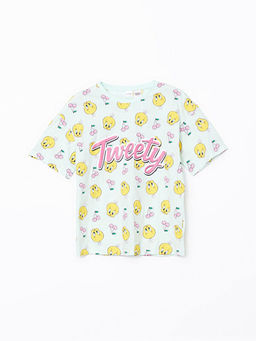 Bisiklet Yaka Tweety Bask?l? K?z ?ocuk ?ortlu Pijama Tak?m?