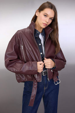 Kahverengi Oversize Kal?p Suni Deri Bomber Ince Ceket Mont TWOAW26MO00053 - Trendyolmilla фото 4