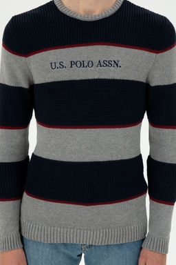 Erkek Slim Fit Bisiklet Yaka Gri Melanj Kazak - U.s. polo assn фото 13