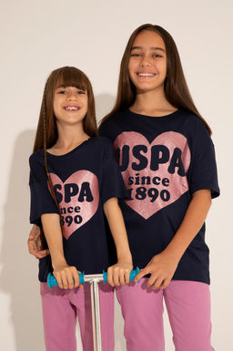 Футболка U.s. Polo Assn для девочек темно-синяя  фото 4