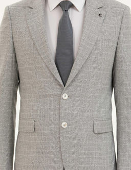 A__k Gri Slim Fit Kareli Tak_m Elbise