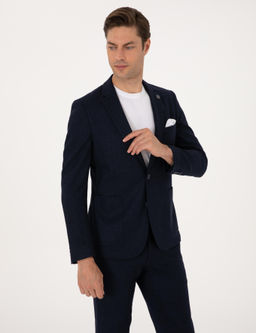 Lacivert Ex. Slim Fit Y_n Kar___ml_ Tak_m Elbise