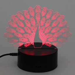 Цена за 2 шт. Светильник ночник "3D-Павлин" на пластиковой подставке, с включателем USB