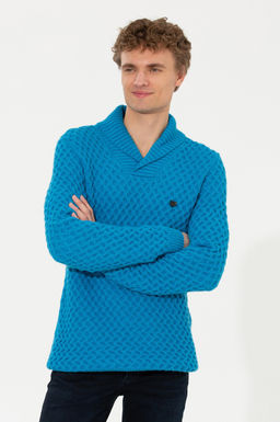 U. S. Polo Assn Мужской трикотажный свитер кобальтового меланжевого цвета с шалевым воротником