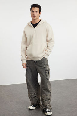 Tas Oversize/Genis Kesim Fermuarl? Kapusonlu Ici Polarl? Basic Sweatshirt TMNAW25SW00050