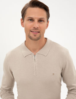 Kum Melanj Slim Fit Polo Yaka Fermuarl_ Basic Triko Kazak - Pierre cardin фото 2